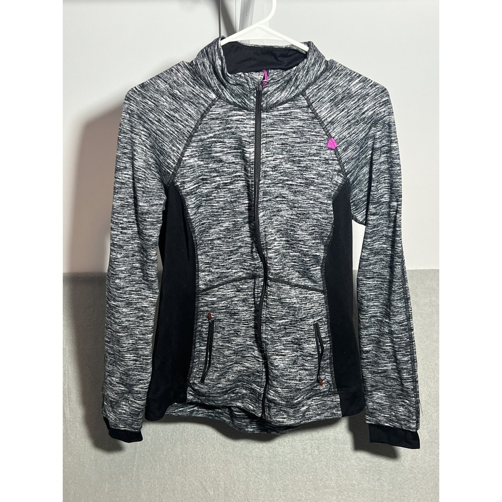 tangerine‎ Women's Full Zip Active Jacket Black Gray Marled Pink Trim Size M